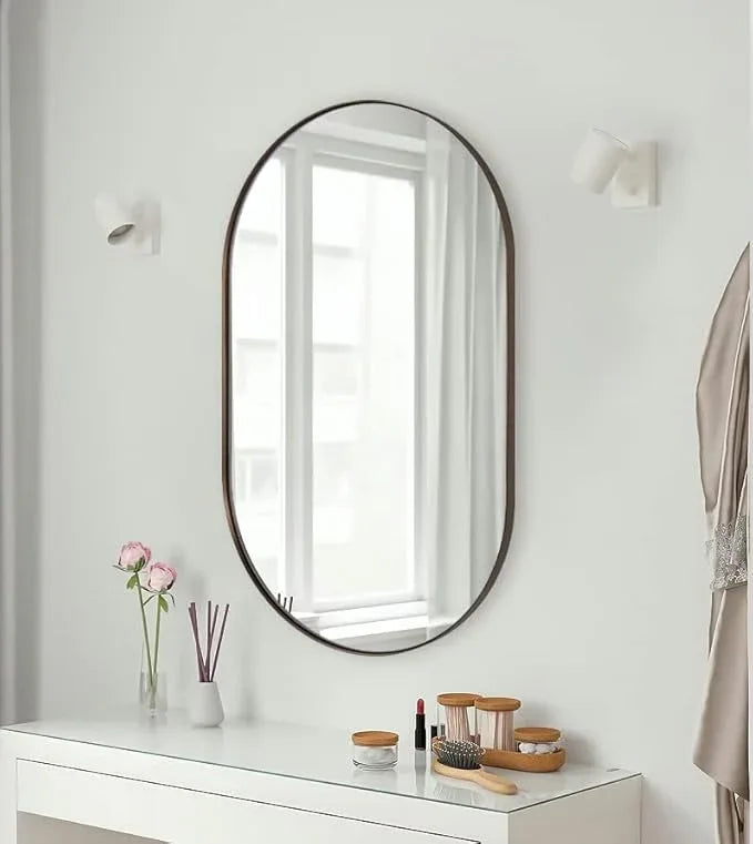 Andy Star Bronze Bathroom Mirror, 24x36 Brushed Bronze Oval Mirror, Oval Wall Mirror, Oval Vanity Mirror Metal Frame Deep 1’’ Hang Vertical or Horizontal - ModernBath