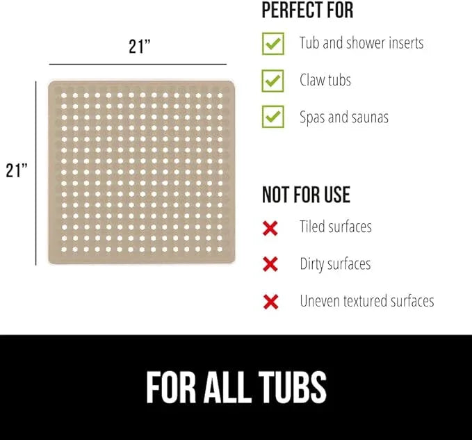 GORILLA GRIP Patented Square Shower Stall Mat, Small Bathtub Floor Mats for Stand Up Showers, Suction Cups and Drainage Holes, Machine Wash, Soft on Feet, Bathroom Accessories 21x21 Inch, Beige Opaque - ModernBath