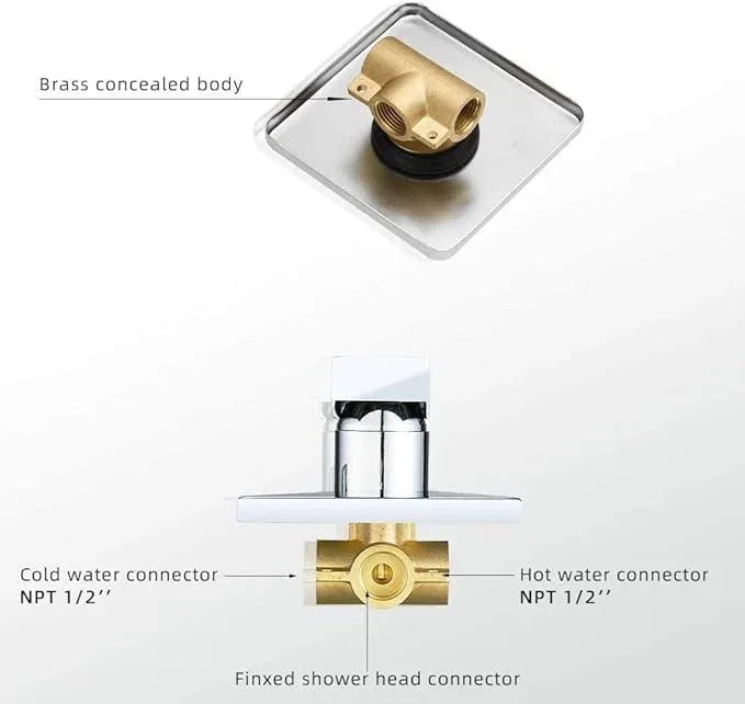 JingGang Polished Chrome Shower Faucet Set Bathroom Luxury Rainfall Shower System with Rain Shower Head Single Function Shower Trim Kit with Rough-in Valve - ModernBath