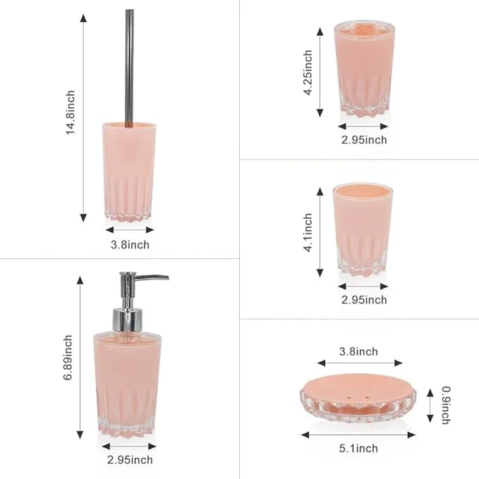 Liuonnam Bathroom Accessories Set 5-Piece Plastic Gift Set with Toilet Brush Holder, Toothbrush Holder, Toothbrush Cup, Soap Dispenser, Soap Dish(Pink) - ModernBath