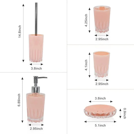 Liuonnam Bathroom Accessories Set 5-Piece Plastic Gift Set with Toilet Brush Holder, Toothbrush Holder, Toothbrush Cup, Soap Dispenser, Soap Dish(Pink) - ModernBath