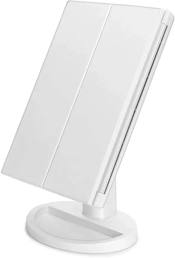 Infitrans Trifold Makeup Mirror Vanity Mirror with Lights,1X 2X 3X Magnification,Touch Control,Adjustable Rotation,Dual Power Supply,Portable Travel Cosmetic Mirror,Birthday Gifts for Women,Teengirls - ModernBath
