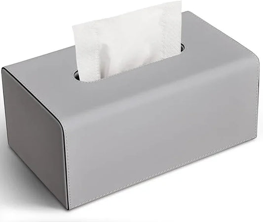 KINGFOM Tissue Box Cover, PU Leather Rectangular Tissue Box Holder with Magnetic Bottom Cover for Facial Tissues/Napkins, Office & Living Room Decor Box (Gray) - ModernBath