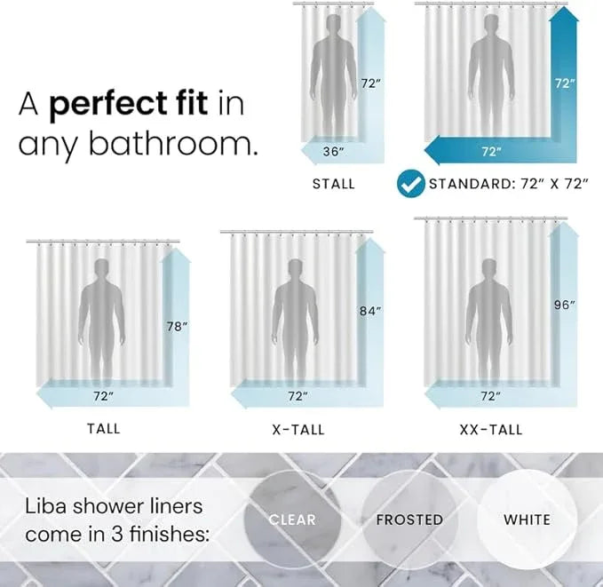 LiBa Shower Curtain 2 Pack- Waterproof Plastic Shower Curtain Premium PEVA Non-Toxic with Rust Proof Grommets White 8G Heavy Duty Bathroom Accessories 72x72 - ModernBath