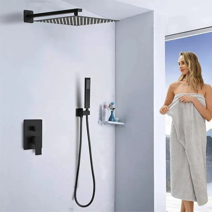 YCAIKOI Shower Faucet Set 16 Inch Wall Mount Rain Shower System, All Metal Shower Fixtures - Matte Black - ModernBath