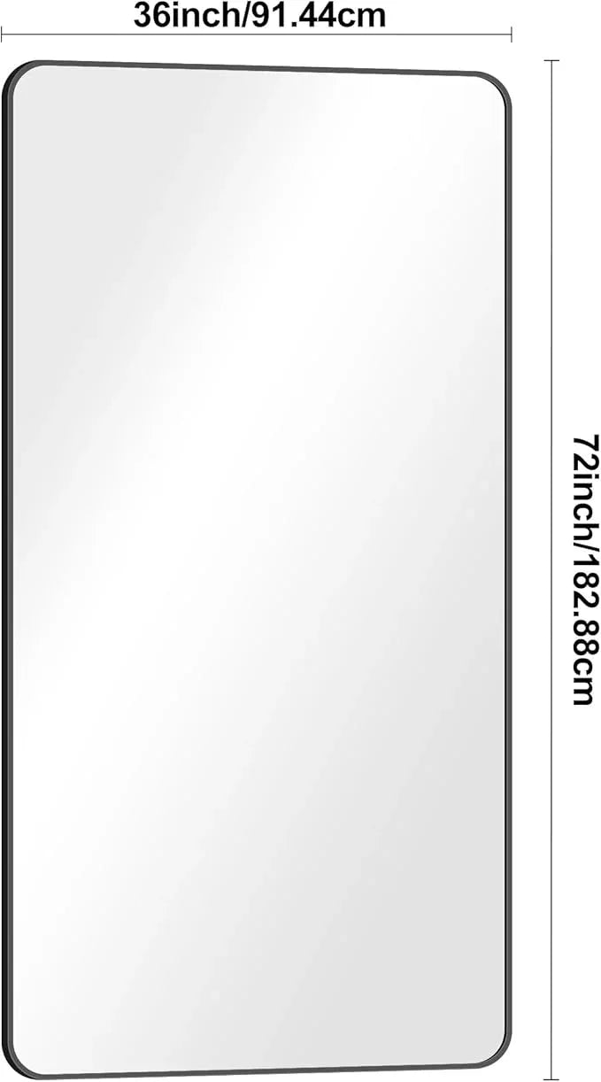 BONEWEI 72x36 inch Large Bathroom Mirror,Black Rectangle Mirror,Wall Mounted Bathroom Frame Vanity Mirror with Round Corner for Bedroom Living Room,Entryway Hangs Horizontal or Vertical - ModernBath