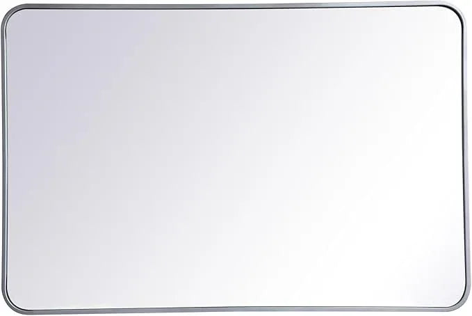 ARS Concepts Aura, Soft Corner Metal Rectangular Mirror 28X42 Inch in, Modern, Silver - ModernBath