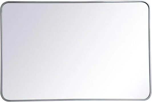 ARS Concepts Aura, Soft Corner Metal Rectangular Mirror 28X42 Inch in, Modern, Silver - ModernBath