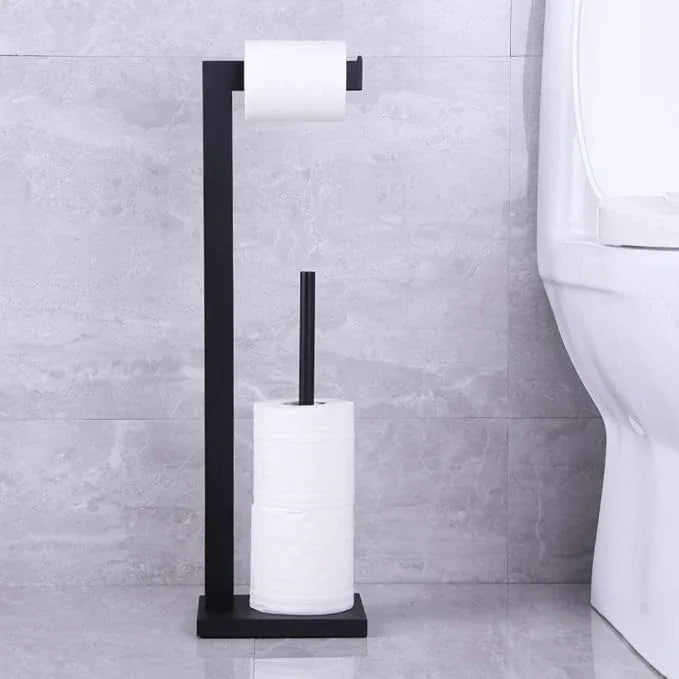 kimzcn Matte Black Toilet Paper Holder Stand Toilet Paper Roll Holder with Shelf Reserve Free Standing Portable Tissue Storage Organization - ModernBath