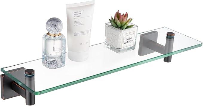 KOKOSIRI Wall Shelves Bathroom Hardware Glass Floating Shelf 16-Inch for Bedroom, Living Room, Kitchen, Hanging Rack Oil Rubbed Bronze B1105ORB-L16 - ModernBath