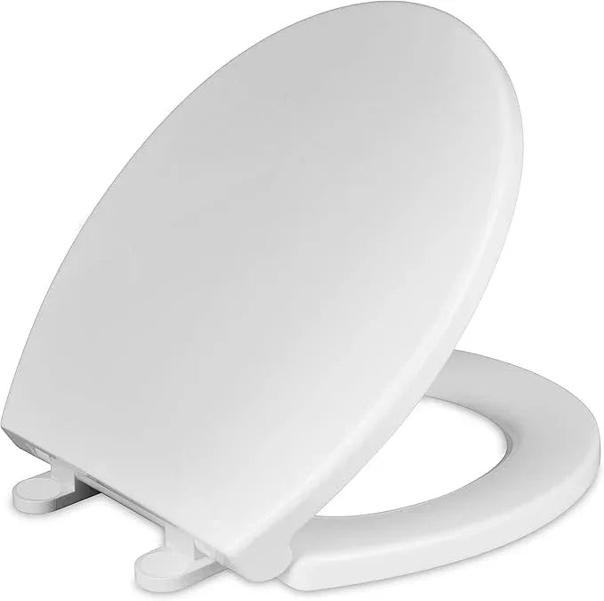 CYRRET Toilet Seat Round with Lid, Slow Close, Easy to Install and Clean, Durable Plastic, White, Replacement Toilet Seats, Fits Standard Round Toilets Bowl - ModernBath