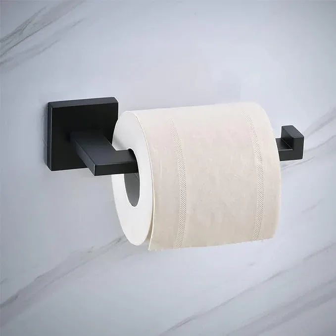 Matte Black Bathroom Accessories Hardware Set 2 Pieces, Toilet Paper Holder + Hand Towel Holder, Wall Mounted Towel Ring Towel Bar, SUS304 Stainless Steel, SHUNLI - ModernBath
