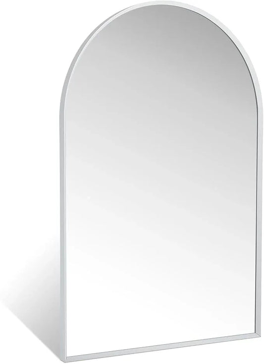 Minuover 24" x 36" Silver Arched Mirror, Modern Aluminum Alloy Metal Frame, Arch Bathroom Vanity and Wall Decor Mirror for Bathroom, Living Room, Bedroom, Entryway - ModernBath