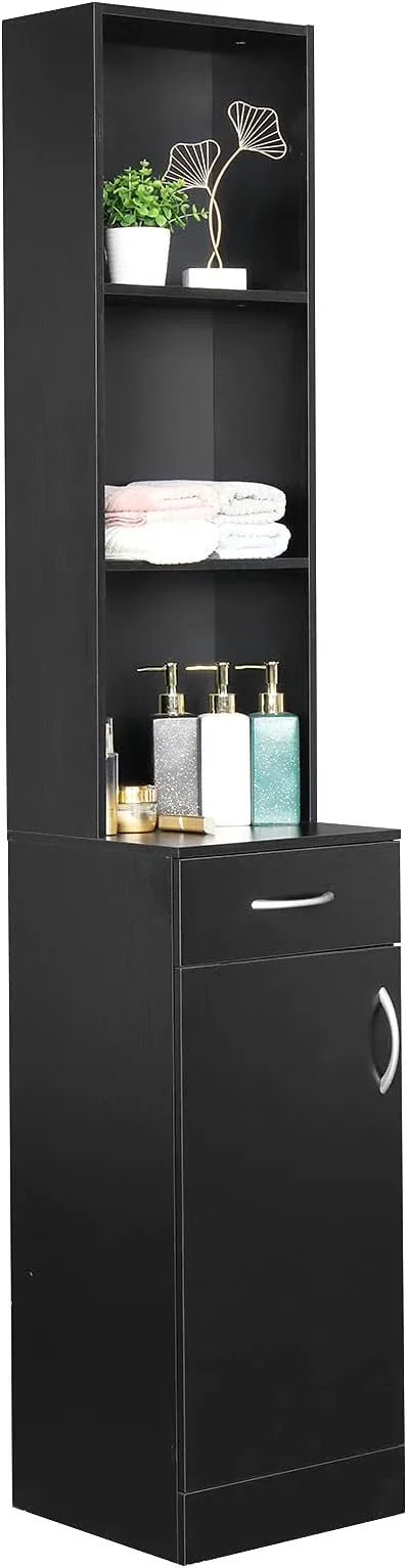 BNSPLY Tall Bathroom Cabinet, Narrow Slim Linen Cabinet with 3 Tier Open Shelves and Drawer, Free Standing Linen Tower for Bathroom, Living Room, Kitchen (White 13.4" W x 13" D x 70" H) - ModernBath