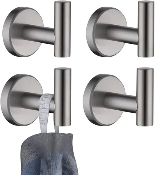 JQK Bathroom Towel Hook, Coat Robe Clothes Bath Wall Hooks for Kitchen Garage SUS 304 Stainless Steel Thick 0.8mm, 4 Pack Brushed Finish, TH100-BN-P4 - ModernBath