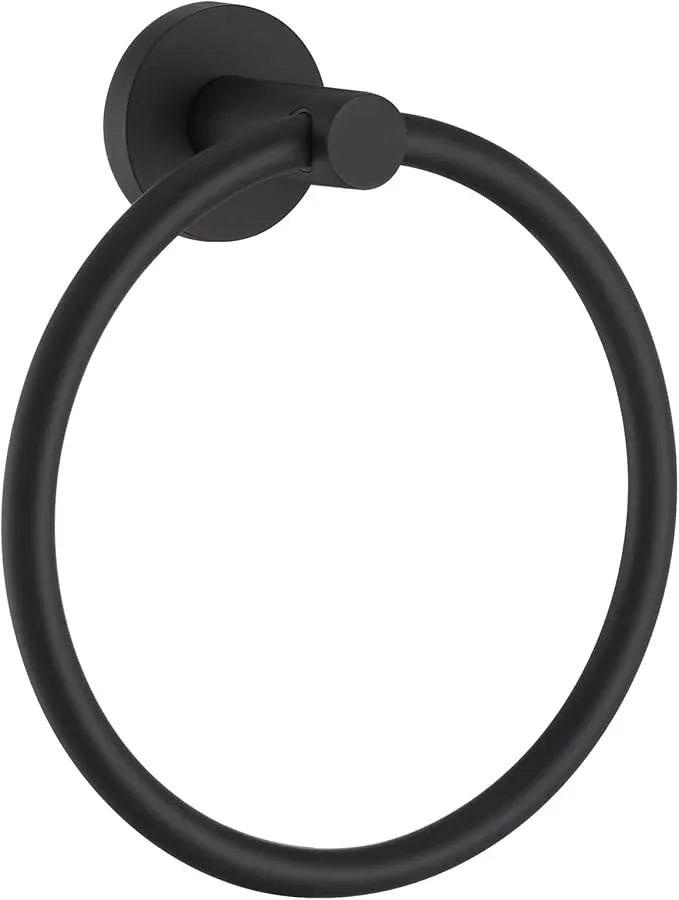APLusee Round Hand Towel Ring for Bathroom Wall, Solid Stainless Steel Wall Mounted Bathroom Towel Holder, Modern Matte Black - ModernBath