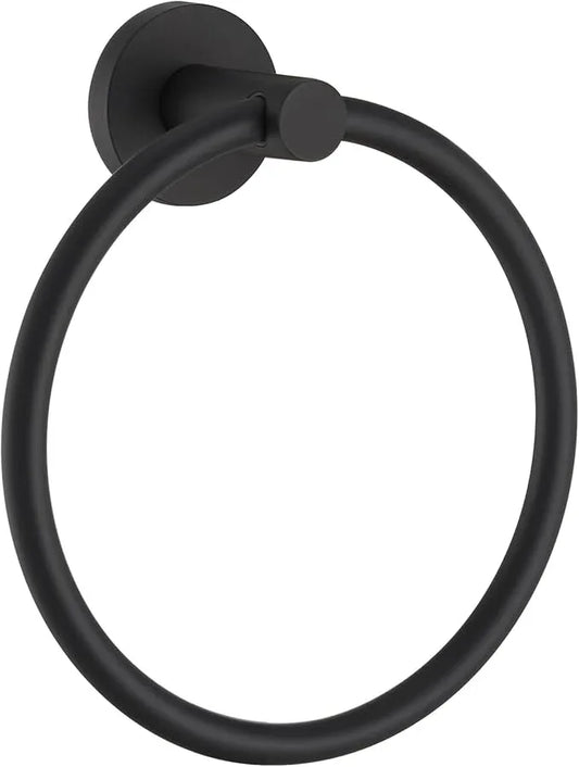 APLusee Round Hand Towel Ring for Bathroom Wall, Solid Stainless Steel Wall Mounted Bathroom Towel Holder, Modern Matte Black - ModernBath