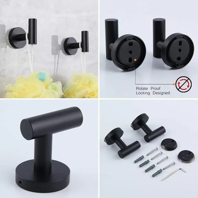 Matte Black Bathroom Accessories Kit 5-Pieces Bathroom Hardware Set Wall Mounted - Includes 24" Double Towel Bar, 12" Hand Towel Bar, Toilet Paper Holder, 2X Robe Towel Hooks … - ModernBath