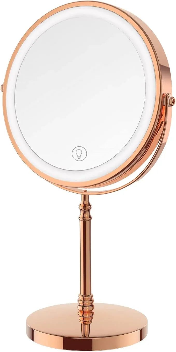 Lighted Makeup Mirror, 3000 mAh Rechargeable Double Sided Magnifying Vanity Mirror with 3 Colors, 1x/10x, 360° Rotation , Brightness Adjustable Magnification Cosmetic Light up Mirror, Women Gift - ModernBath