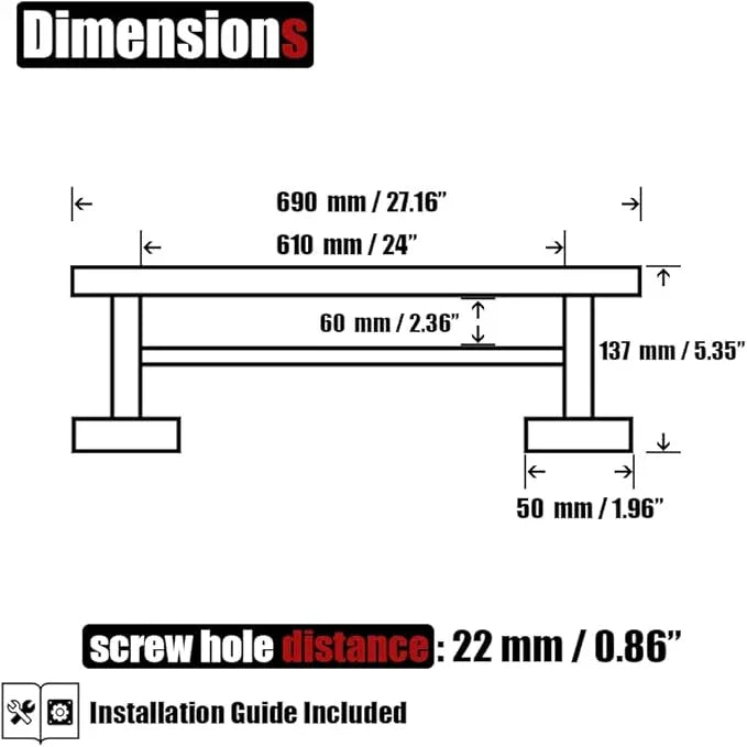 JQK Double Towel Bar 27 Inch, Matte Black Useable Length 24 Inch 304 Stainless Steel Thicken 0.8mm Bath Towel Rack for Bathroom, Towel Holder Wall Mount, TB100L24-PB - ModernBath
