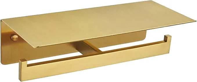 APLusee Brushed Gold Double Toilet Paper Holder with Shelf, Heavy Duty 304 Stainless Steel Tissue Holder for Bathroom with Storage, Commercial Paper Roll Dispenser Wall Mounted - ModernBath