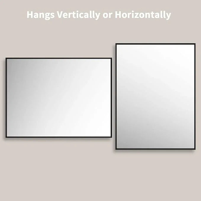 LOAAO 48"X36" Black Rectangle Bathroom Mirror Wall, Matte Black Aluminum Alloy Frame, Tempered Glass, Hangs Vertically or Horizontally, Easy to Install - ModernBath