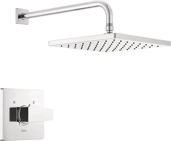 Delta Modern 14 Series Square Rain Shower Faucet Set, Chrome Shower Head and Handle Set, Valve Trim Kit, Chrome T14268-PP (Valve Not Included) - ModernBath