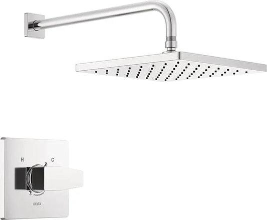 Delta Modern 14 Series Square Rain Shower Faucet Set, Chrome Shower Head and Handle Set, Valve Trim Kit, Chrome T14268-PP (Valve Not Included) - ModernBath