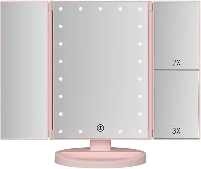 Infitrans Trifold Makeup Mirror Vanity Mirror with Lights,1X 2X 3X Magnification,Touch Control,Adjustable Rotation,Dual Power Supply,Portable Travel Cosmetic Mirror,Birthday Gifts for Women,Teengirls - ModernBath
