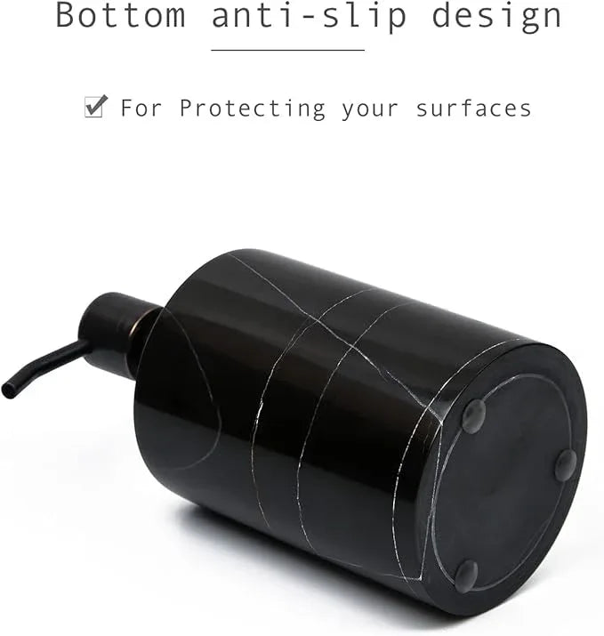 JIMEI Black Marble Soap Dispenser Hand or Dish for Bathroom & Kitchen - Decorative Natural Marble Stone Liquid Soap/Lotion Dispenser - Stainless Steel Soap Dispenser Easy-Glide Pump - Refillable - ModernBath