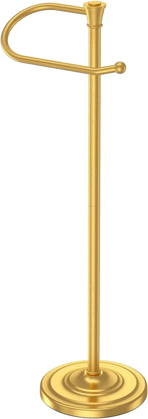 Toilet Paper Holder Free Standing, 25” H Stainless Steel Brass Gold Toilet Paper Stand, Weighted Base Floor Tissue Roll Holder for Bathroom,Toilet Roll Stand - ModernBath