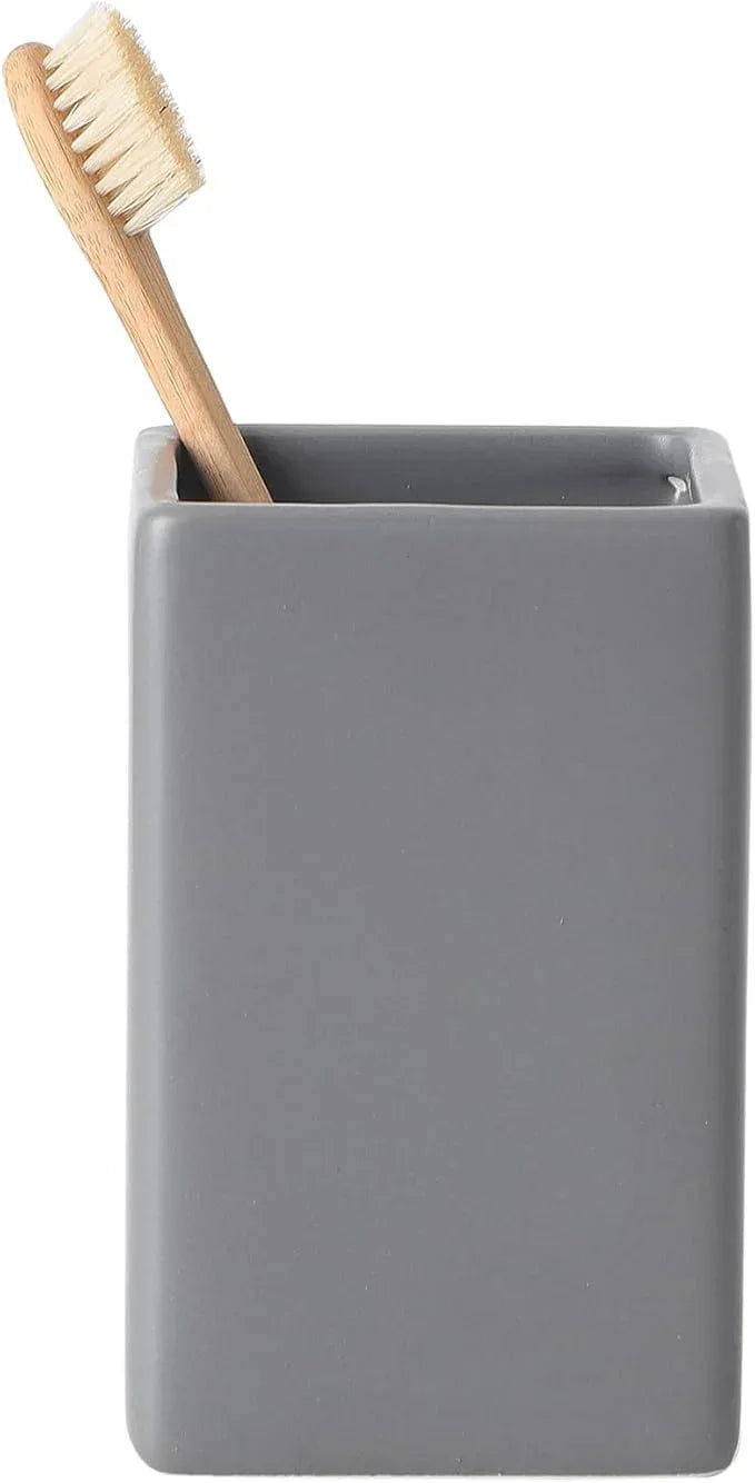 Grey Square Toothbrush Holders - Ceramic Toothbrush Holders for Bathrooms, Toothbrush Toothpaste Holders, Marble Bathroom Tumbler Cups Reusable Toothbrush Mouthwash Cup, Bathroom Counter Organizer - ModernBath
