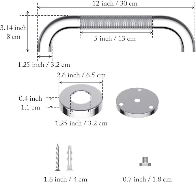 2 Pack 12 Inch Anti Slip Shower Grab Bar 1.25" Diameter,Munzong Stainless Steel Bathroom Grab Bar,Knurled Bathroom Balance Bar,Safety Handrail Support,Handicap Injury Elderly Senior Assist Bath Handle - ModernBath