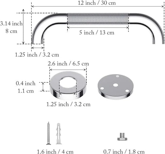 2 Pack 12 Inch Anti Slip Shower Grab Bar 1.25" Diameter,Munzong Stainless Steel Bathroom Grab Bar,Knurled Bathroom Balance Bar,Safety Handrail Support,Handicap Injury Elderly Senior Assist Bath Handle - ModernBath