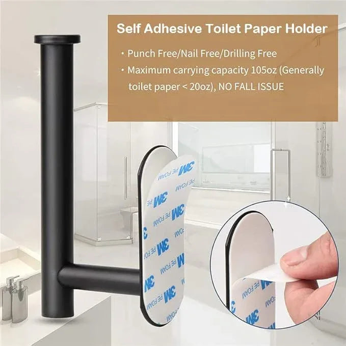 Toilet Paper Holder - Self Adhesive Toilet Paper Holder Wall Mount for Bathroom, SUS 304 Stainless Steel Command Strip Toilet Paper Roll Holder Stick On Wall, No Drilling - Matte Black - ModernBath