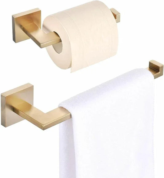 Brushed Gold Toilet Paper Holder Hand Towel Holder, SHUNLI Gold Bathroom Accessories Hardware Set 2 Pieces, Wall Mounted Towel Ring Towel Bar, SUS304 Stainless Steel - ModernBath
