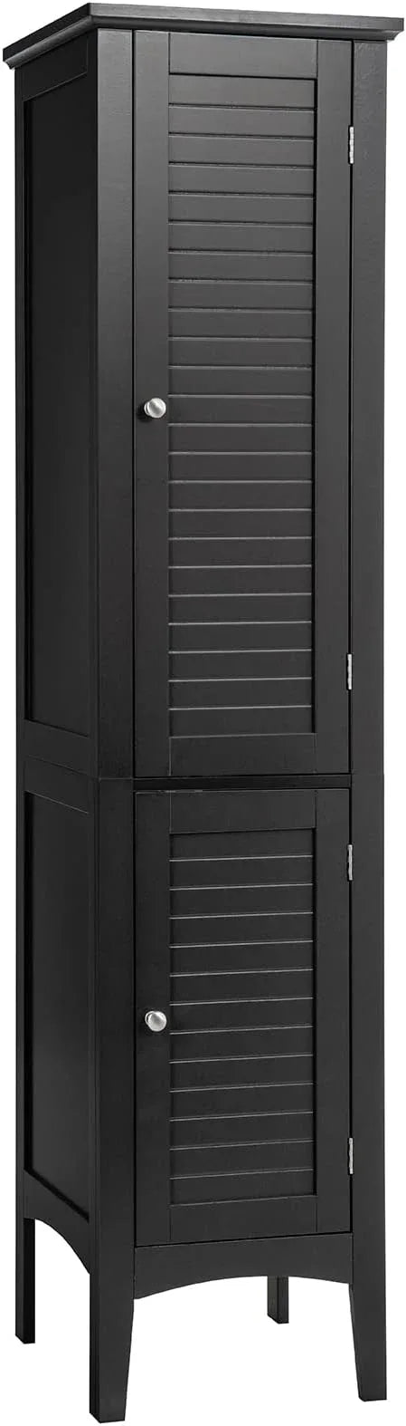 Tangkula Tall Bathroom Storage Cabinet, 5-Tier Wooden Freestanding Tower Cabinet, Narrow Storage Floor Cabinet w/ 2 Doors & Shelves for Bathroom Living Room Kitchen (Black) - ModernBath