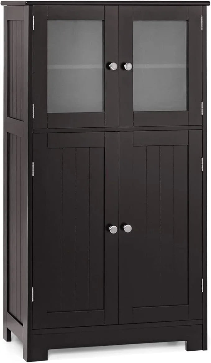GOFLAME Bathroom Storage Cabinet, Freestanding Storage Cabinet with 4 Doors, Wooden Kitchen Cupboard with Adjustable Shelf, Buffet Sideboard, Multipurpose Home Organizer for Bathroom, Kitchen, Brown - ModernBath