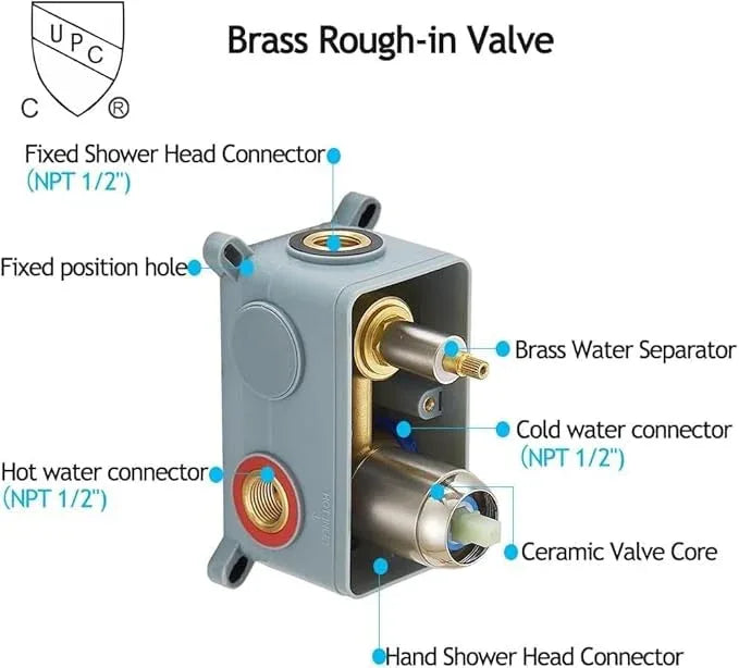 JingGang Brushed Nickel Ceiling Mount Round Rain Shower System with 16 Inch Shower Head and Handheld Bathroom Shower Set Contain Shower Faucet Trim Kit (Mixer Valve Included) - ModernBath
