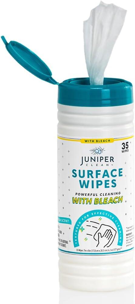 Juniper CLEAN 1 Pack Surface Cleaning Wipes with Bleach, All-Purpose Cleaner for Bathroom, Kitchen, Office, 35 Count Canister, 7.5" x 7" Sheet, Fresh Scent, Lint Free & Durable - ModernBath