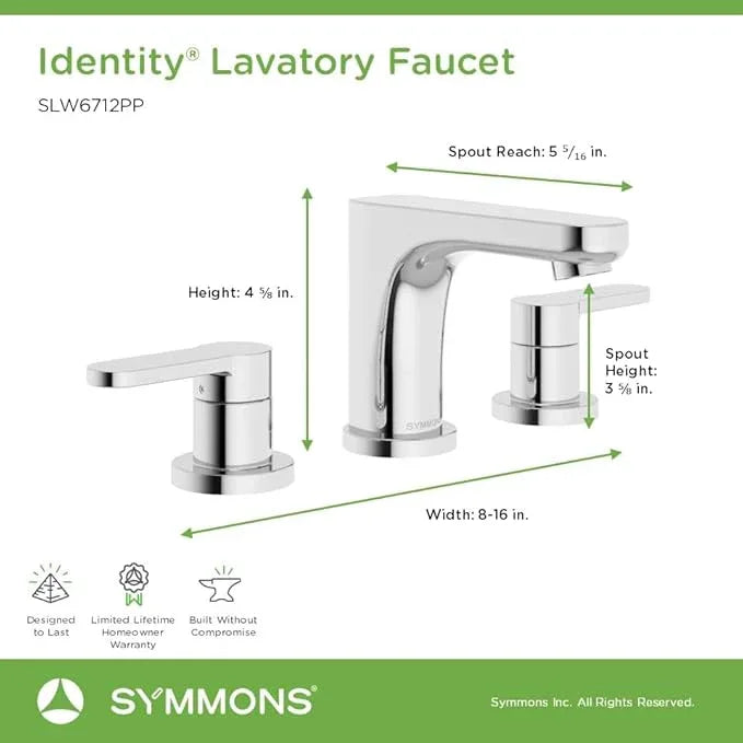 Symmons Identity Widespread Two-Handle Bathroom Faucet with Push Pop Drain (1.0 GPM), Polished Chrome - ModernBath