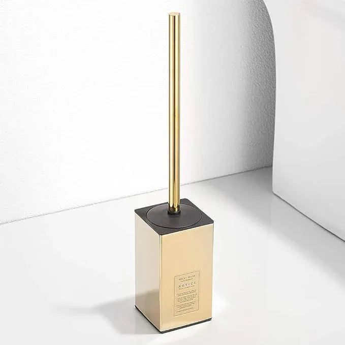 Freestanding Toilet Brush Holder for bathrooms 304 Stainless Steel Toilet Brush Stand Square Storage and Organization Rust Resistant 17-inch high Polished Gold Finished - ModernBath