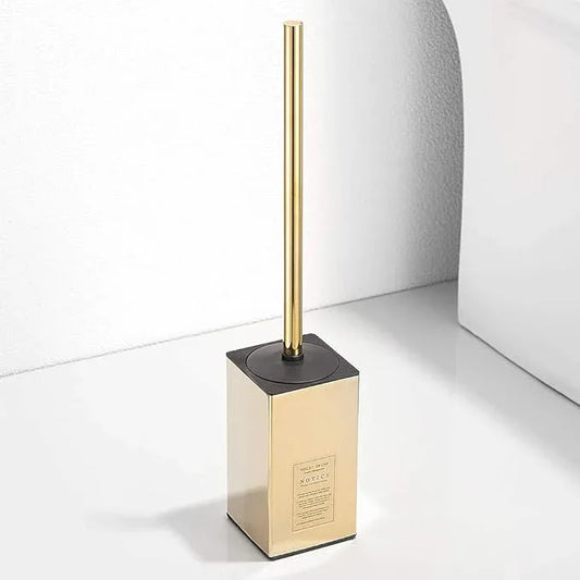 Freestanding Toilet Brush Holder for bathrooms 304 Stainless Steel Toilet Brush Stand Square Storage and Organization Rust Resistant 17-inch high Polished Gold Finished - ModernBath