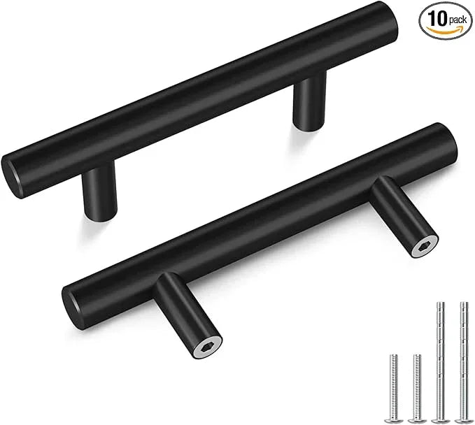 goldenwarm 10 Pack Black Cabinet Pulls Kitchen Cabinet Handles Black Drawer Pulls T Bar Drawer Handles Stainless Steel Hardware for Bedroom Door Cupboard, 3Inch Hole Center - ModernBath
