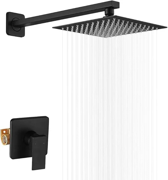 JingGang Matte Black Shower Faucet Set Bathroom Luxury Rainfall Shower System with Rain Shower Head Single Function Shower Trim Kit with Rough-in Valve - ModernBath