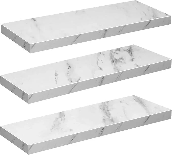 Pinkunn 3 Pcs Faux Marble Floating Shelves Modern Wooden Floating Shelf Wall Mount Organizer Decor for Home Bathroom Kitchen Storage and Display - ModernBath