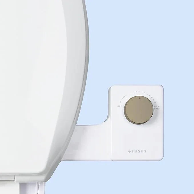 TUSHY Fresh Cool Water Bidet: Ultra Slim Toilet Seat Attachment (Non-Electric Self-Cleaning Hygienic Nozzle) Easy DIY Install <10 Min (Adjustable Water Pressure Control), Matte Brass Knob - ModernBath