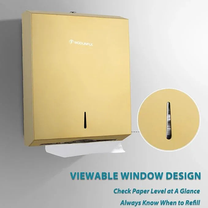 Commercial Paper Towel Dispenser Gold - Multifold Paper Towel Dispenser Wall Mount, High Capacity Stainless Steel Tissue Holder, Suitable for Bathrooms and Public Places - ModernBath