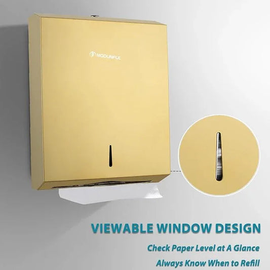 Commercial Paper Towel Dispenser Gold - Multifold Paper Towel Dispenser Wall Mount, High Capacity Stainless Steel Tissue Holder, Suitable for Bathrooms and Public Places - ModernBath