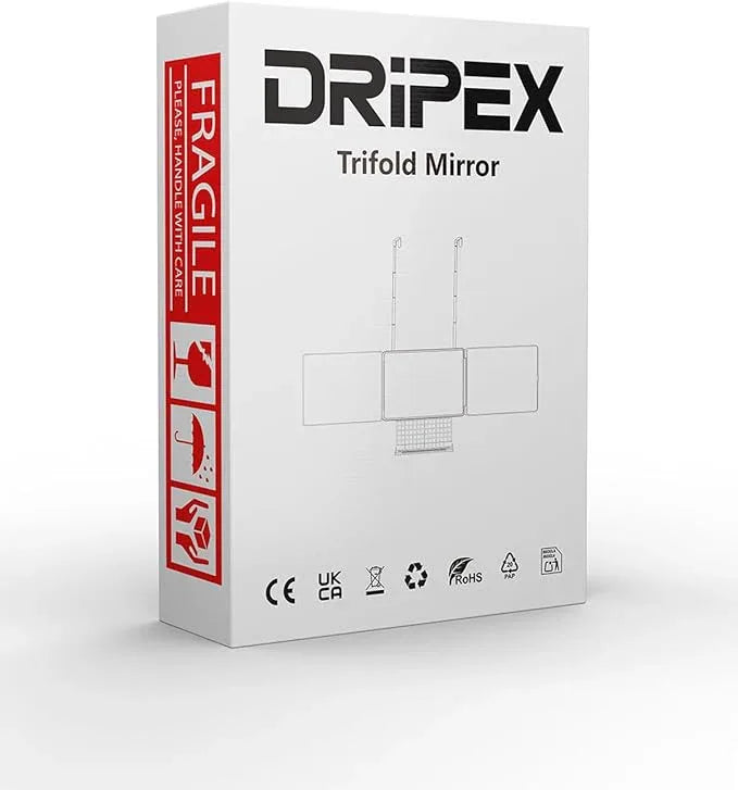 Dripex 3 Way Mirror with Storage Shelf and 3 Color LED Lights, Rechargeable Trifold Self Haircut 360° Mirror with Height Adjustable Hooks for Makeup, Styling, Shaving, Braiding, Dye Hair (Black) - ModernBath
